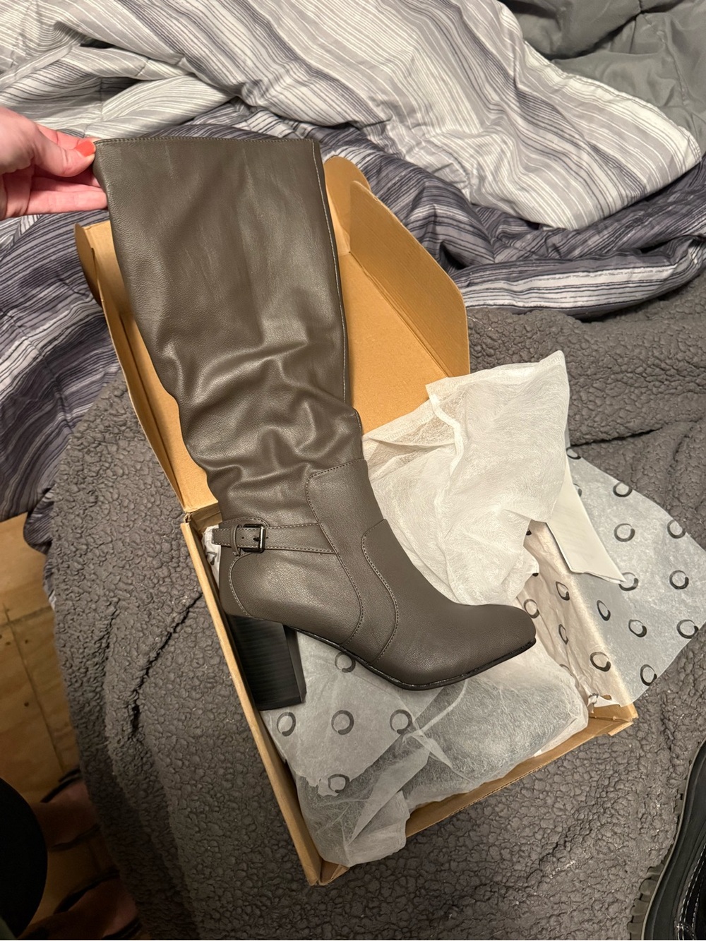 Women’s Tall Buckle-Accent Heeled Boot - Gray